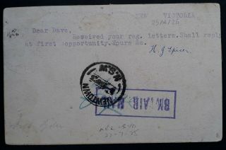 Rare 1926 Australia 1d Pre print KGV Postcard w Aerial mail Cinderella Melb - Syd 2