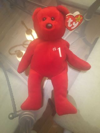 Ty Beanie Babies 1 Bear Employee Bear Red Has All Tags Rare 1999