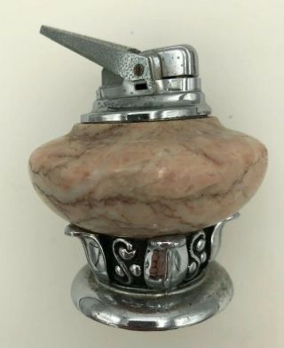 Ronson Pink Marble Table Lighter Chrome Collectible Antique Vintage Art Deco Wow