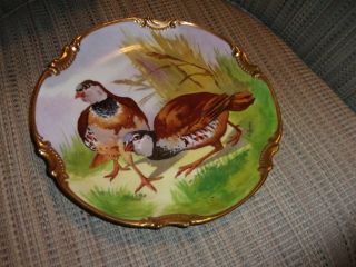 Limoges Charger Plate Quail Game Bird Artist Signed Gold Rim France Coronet