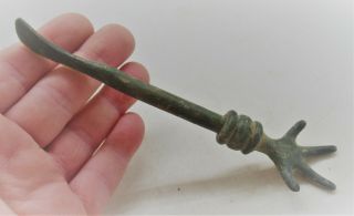 European Finds Ancient Roman Bronze Voting Stick With Hand On Top Rare