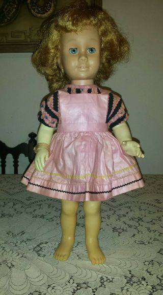 1960 Chatty Cathy Doll 19 " Mattel Clothes Pull String & Ring Auburn Blonde Hair
