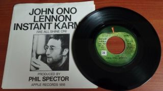 Rare John Lennon " Instant Karma " W/pic Sleeve Error Label Side B See Pic