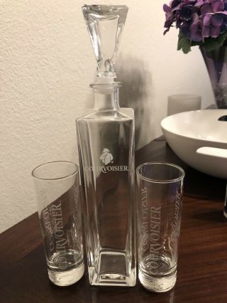 Courvoisier Cognac Rare Bottle/decanter W/2 Tall Branded Glasses.  Extremely Rare