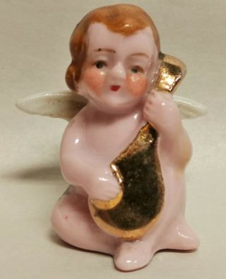 Rare Vintage Pink Angel Cherub With Wings - Mini Porcelain Ornament - Japan
