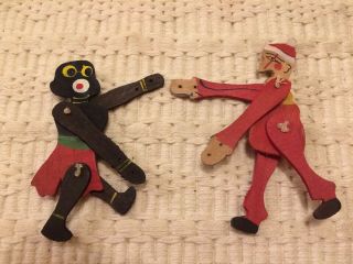 Vintage Early Flat Wooden Hand Made Puppets Black Americana Women And Santa