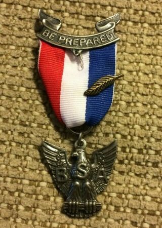 Rare Vintage Boy Scouts Of America Eagle Scout Be Prepared Pin With Feather Bsa