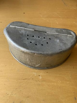 Vintage Old Pal Aluminum Vented Bait Box Worm Holder,  Clip On Belt,