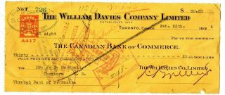 Rare Red Recangular Fch2 - A417 Canada Excise Tax Stamp Embossed On Cheque