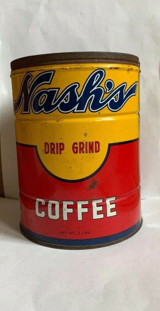 Antique Nash’s Coffee Tin 6.  5” Vibrant Graphics