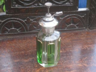 Art Deco Silver Topped Cut Glass Perfume Bottle,  Atomiser,  Flash Glass,  1930c