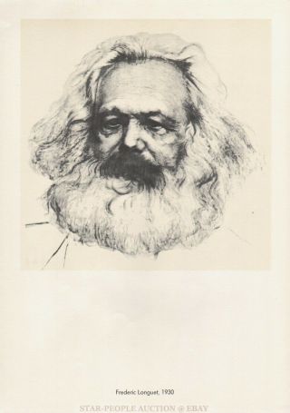 Portrait Of Karl Marx By Frederic Longuet Rare East German Ddr Poster Gdr