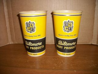 (2) Rare Biltmore Dairy Asheville,  N.  C.  Milkshake Cups,  Nos 1 Pint Liquid