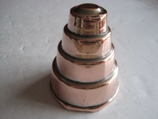 Antique Victorian Small 4 Tiered Copper Mould With Rim And Tinned Interior
