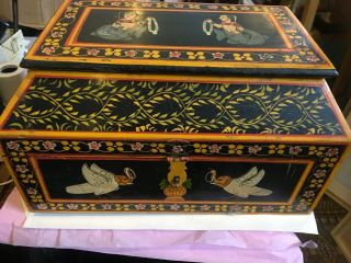Large Antique Painted Indian Wooden Box