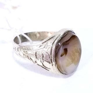 Antique Handmade 925 Sterling Silver Mens Ring Dendritic Agate Aqeeq Stone