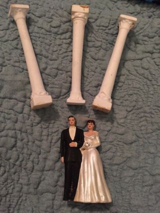 1965 Vintage Wedding Groom/bride Cake Topper And Cake Supports