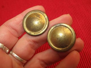 Pair Antique Round Small Button Brass Drawer Pulls Knobs 1 " D Spice Cabinet Vtg