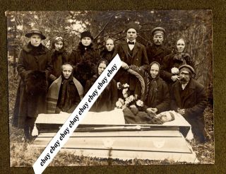 Early 1900 Man Post Mortem Open Coffin Antique Photo Imperial Russia