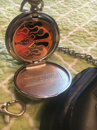 Rare Franklin Harley Davidson Ride Pocket Watch Flames Gold Fire Case