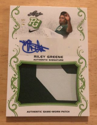Riley Greene Auto Rookie Rare Game Jersey Only 5 Exist 2018 Leaf Autograph