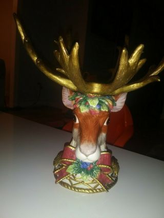 Rare Fitz And Floyd Holiday Leaves Deer Reindeer Bowl Centerpiece F&f Christmas