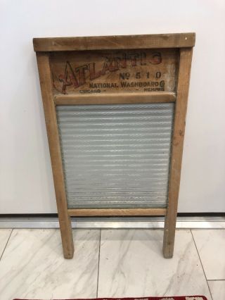 Antique Atlantic No.  510 National Glass Wood Washboard Co.  Vintage Ribbed Glass