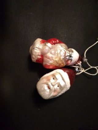 2 Antique Santa Glass Christmas Ornaments,  very old,  one is Santa holding a tree 2