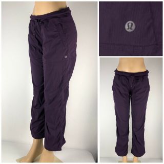 Lululemon Womens 8 Studio Pants Short Purple Striped Unlined Nylon Elastane Rare