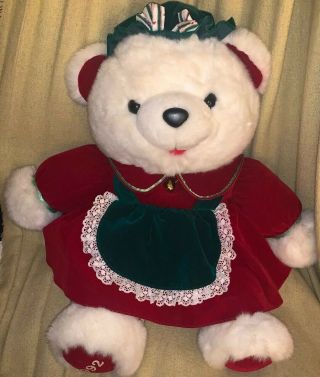 Rare Vintage Red Collectible Christmas Teddy Bear Mrs Claus Girl 1992 Paw Plush