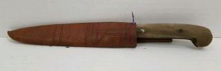 Vintage Antique Wooden Handle Paring Knife 4.  5 " Steel Blade Leather Belt Pouch