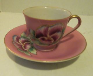 Vintage Merit Made In Occupied Japan Tea Cup And Saucer Design Flowers Pink (u)