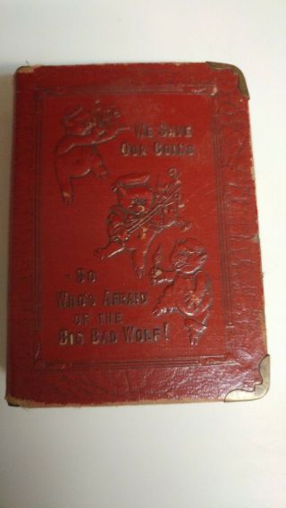 Rare Vintage 1930 Metal Book Bank Three Little Pigs Zell Prod