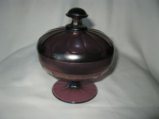 Antique,  1920/30s Purple Iridescent,  Covered,  Pedestal Candy Dish
