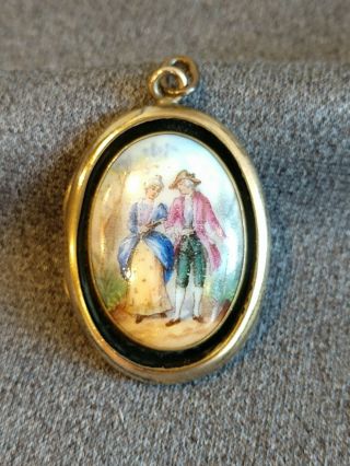 Antique Victorian Gold Filled Hand Painted Porcelain Lady Photo Locket Pendant