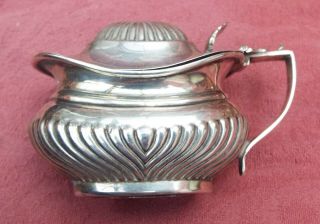 Antique Queen Anne Style Solid Silver Mustard Pot With Blue Glass Liner