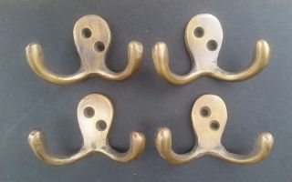 Set Of 4 Small Double Coat Hat Hooks Antique Style Solid Brass 2 1/2 " C1