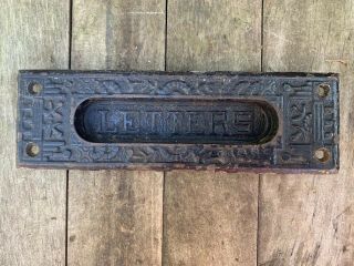 Antique Vintage Fancy Eastlake Victorian Cast Iron Letters Mail Slot Door Plate
