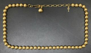 Vintage Rare Signed Crown Trifari Gold Tone Textured Ball 13.  75 " Necklace
