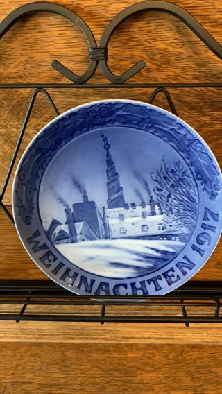 1917 Royal Copenhagen Blue White Collectible Plate Rare German Porcelain Deco