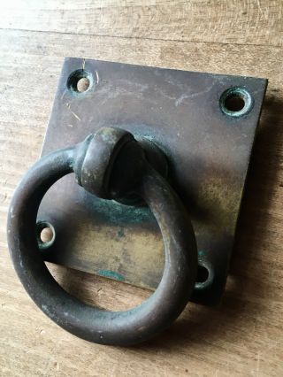 Antique Door Pull Ring Handle Large Vintage Reclaimed Old Salvage Brass 2