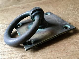 Antique Door Pull Ring Handle Large Vintage Reclaimed Old Salvage Brass 3