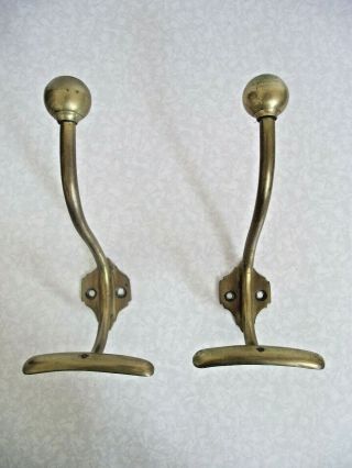 French Vintage Pair Classic Traditional Style Large Heavy Brass Coat Hooks 1273