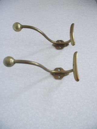 French Vintage Pair Classic Traditional Style Large Heavy Brass Coat Hooks 1273 3