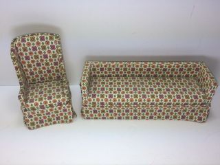 Vintage Dollhouse Miniature Furniture Couch And Chair Granny 