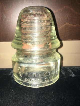 Antique Patent Dec 19 1871 Glass Insulator Yellow Signed A In Circle Estate Rare