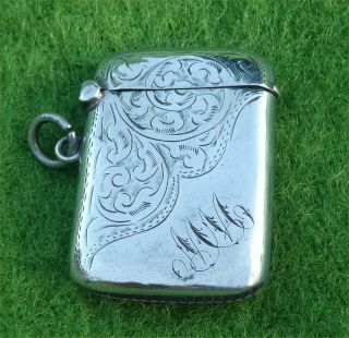 Art Nouveau Decorated Silver Vesta Case / Match Safe - Birmingham 1907 - 0.  60ozt