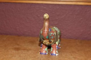 Cloisonne Chinese Vintage Brass Enameled Miniature Elephant White Gold Floral