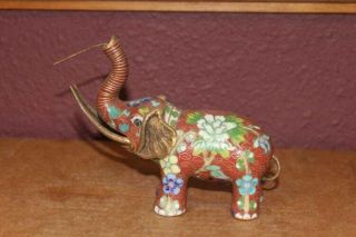 Cloisonne chinese vintage brass enameled miniature elephant white gold floral 2