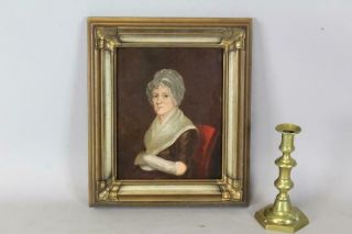 Rare 19th C American Miniature Oil On Board Portrait Of A Woman In A Red Chair